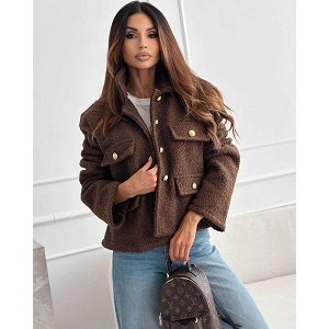 SCARPY CREATION VESTE BOUCLEE A BOUTON DOREE<br>Marron