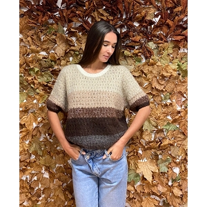 GILLET GROS BOUTON PULL RAYURE:Beige