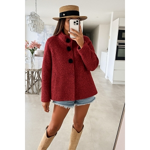  VESTE PONCHO A BOUTON<br>Rouge