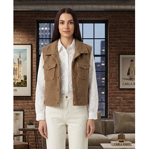 CHEMISE RAYEE GILET BOUCLETTE:Marron