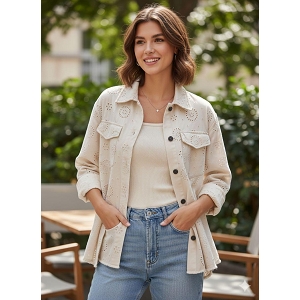  CHEMISE VESTE EN JEANS BRODEE<br>Beige