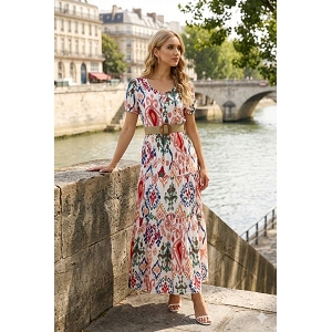 SCARPY CREATION ROBE IMPRIMEE AVEC CEINTURE<br>Beige