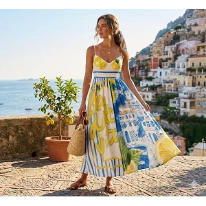ROBE FLUIDE ROBE IMPRIMEE:Jaune