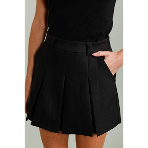 ROBE FLUIDE SHORT JUPE PLISSEE:Noir