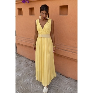 SCARPY CREATION ROBE PLISSEE SANS MANCHE<br>Jaune
