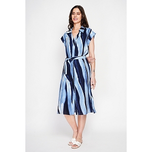 SCARPY CREATION ROBE CHEMISE BOUTON CEINTURE<br>Bleu