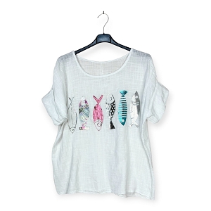  TOP COTON  POISSON<br>Blanc