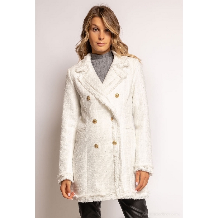 Scarpy creation veste longue en tweed blanc