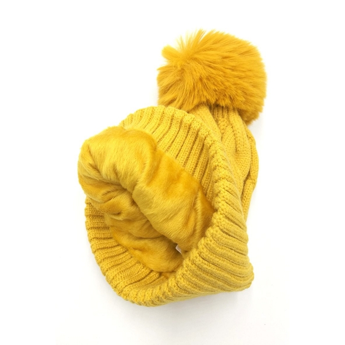 Scarpy creation bonnet pompon motif torsade jaune1550502_2