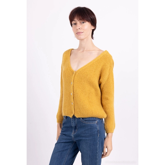 Scarpy creation gilet mohair laine jaune
