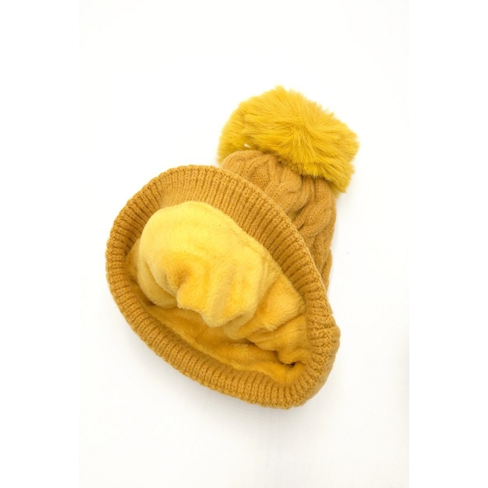 Scarpy creation bonnet pompon motif tricot jaune1578002_2