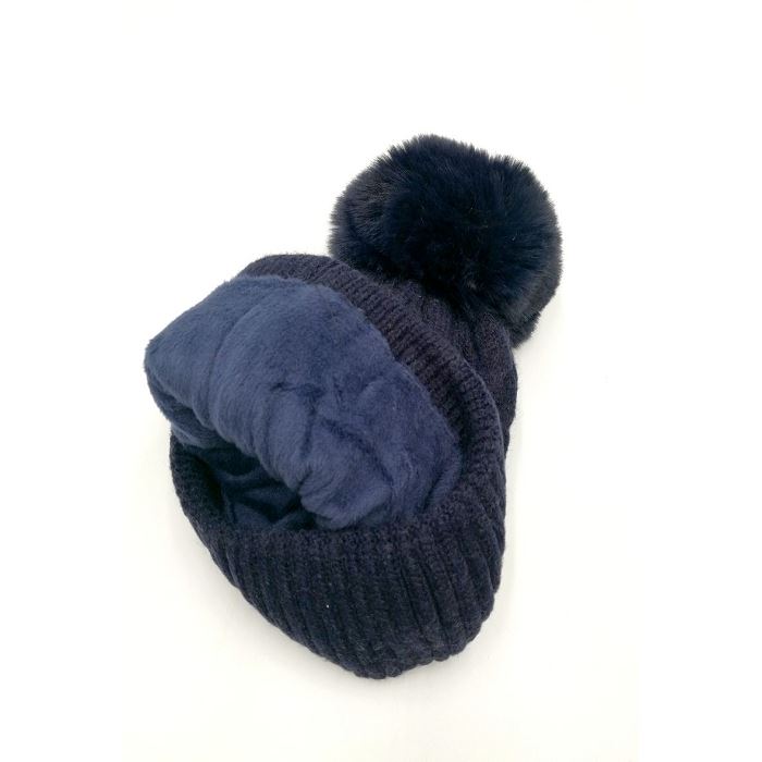 Scarpy creation bonnet pompon motif tricot bleu1578003_2