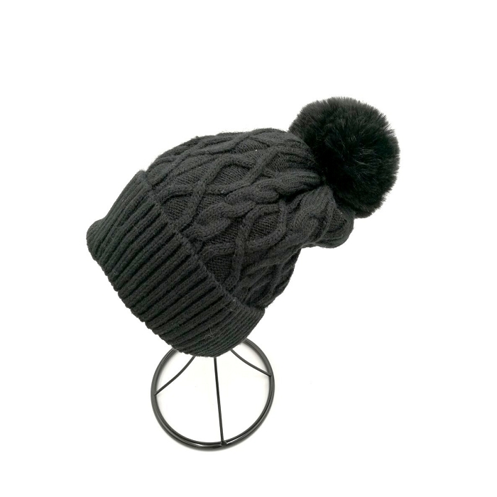 Scarpy creation bonnet pompon motif tricot noir