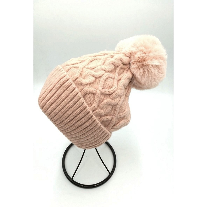 Scarpy creation my bonnet pompon motif tricot yl rose