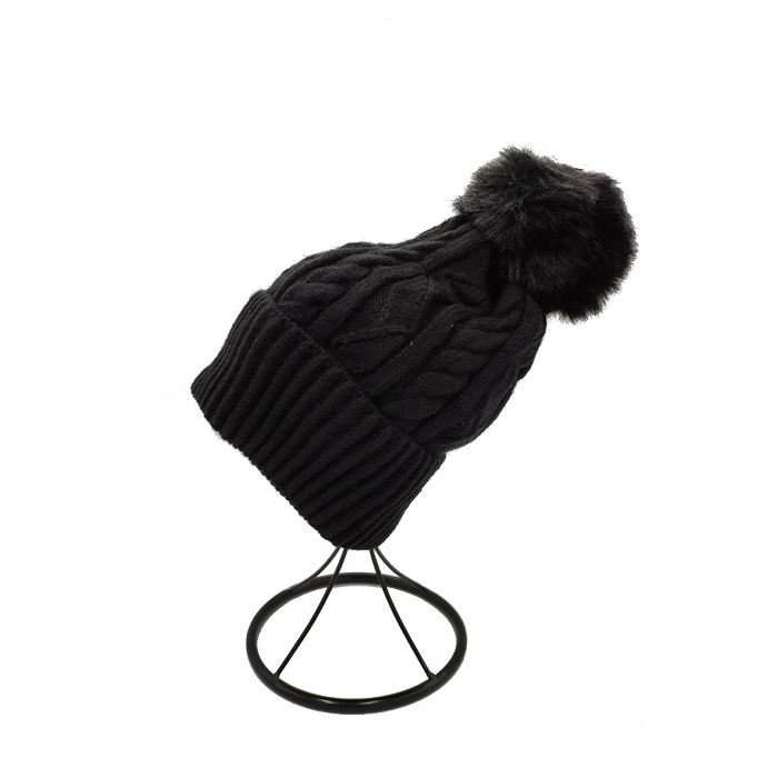 Scarpy creation charmant bonnet pompon petite torsade noir