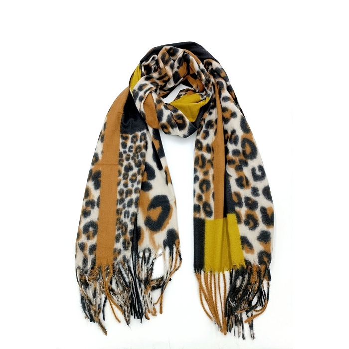 Scarpy creation charmant echarpe motif leopard jaune