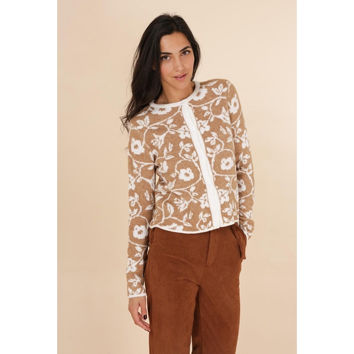 Scarpy creation daphnea gilet fleuri manches longues beige3702701_4