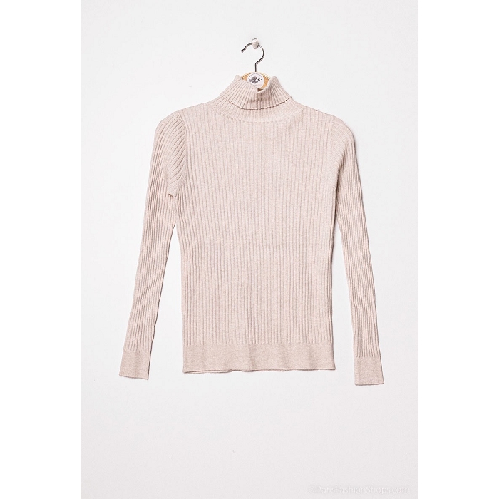 Scarpy creation diva pull maille cotelee col roule beige