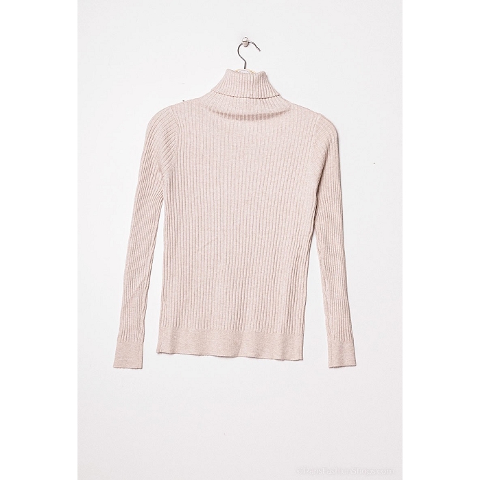 Scarpy creation diva pull maille cotelee col roule beige3703001_5