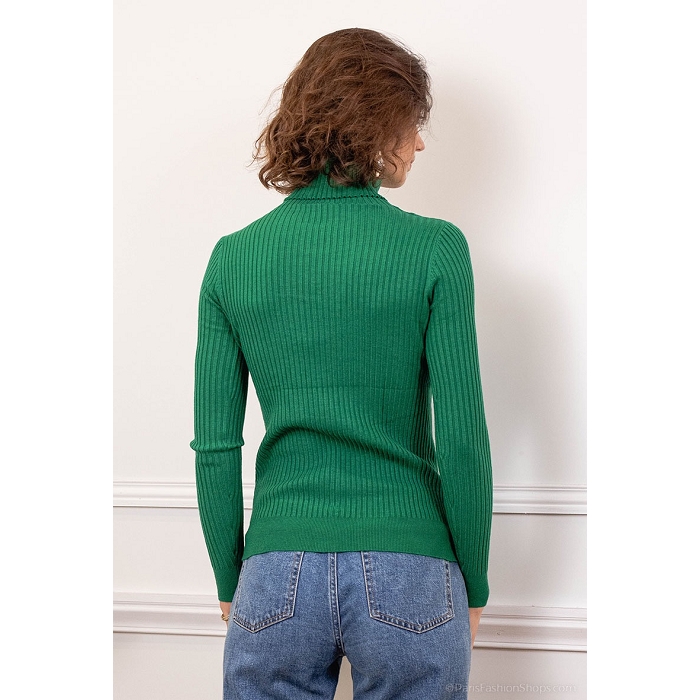 Scarpy creation diva pull maille cotelee col roule vert3703002_4