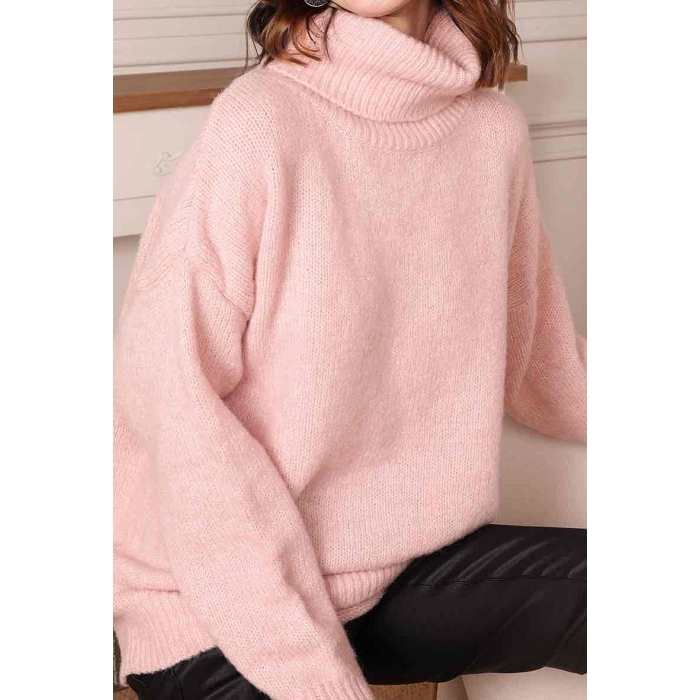 Scarpy creation musy pull oversize col roule en maill rose3705201_3