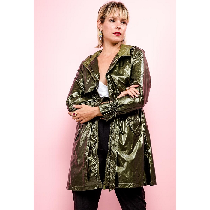 Scarpy creation atti manteau trench impermeable metalise capuche vert