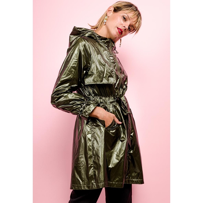 Scarpy creation atti manteau trench impermeable metalise capuche vert3726301_3