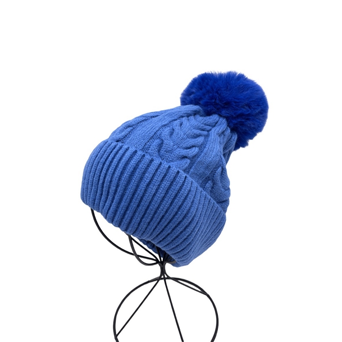 Scarpy creation bonnet pompon amovible revers bleu