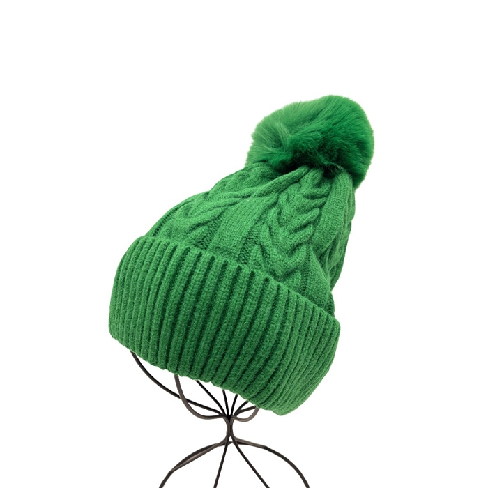 Scarpy creation bonnet pompon amovible revers vert