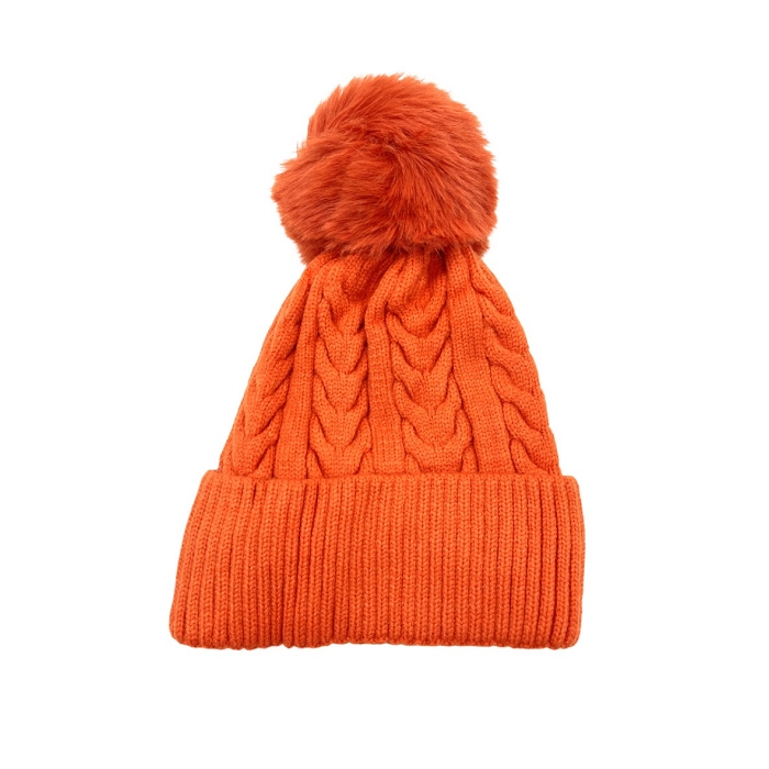 Scarpy creation bonnet pompon amovible revers orange