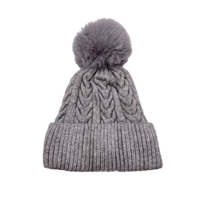 Scarpy creation bonnet pompon amovible revers gris