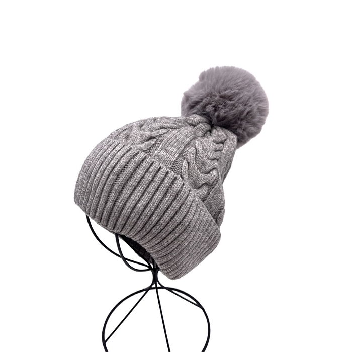 Scarpy creation bonnet pompon amovible revers gris3733208_3