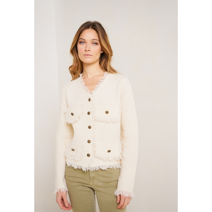 Scarpy creation gilet boutonne bords couture beige