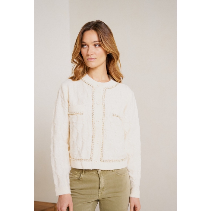 Scarpy creation gilet boutonne bords maille beige