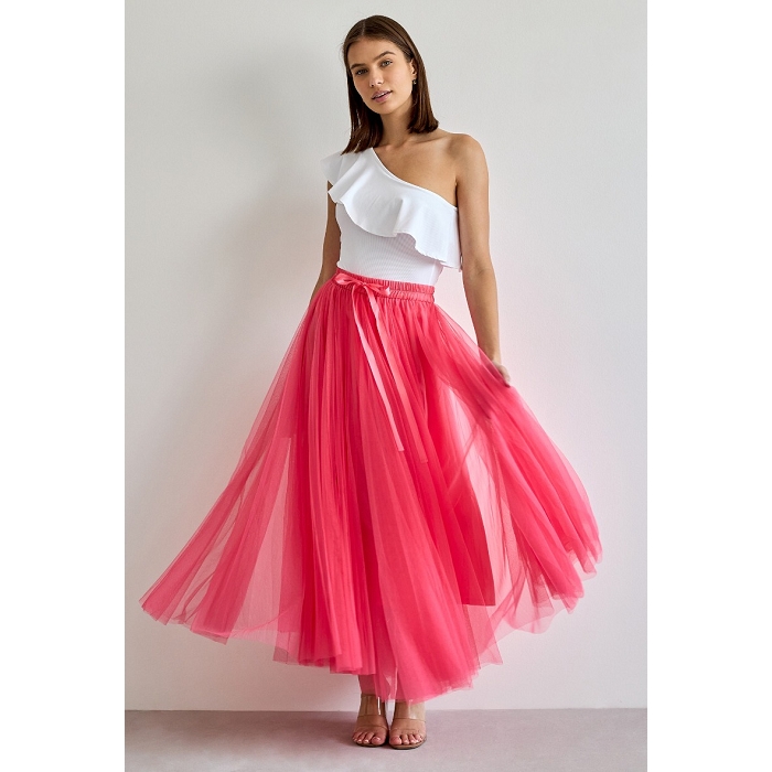 Scarpy creation chokki jupe longue en tulle de printemps rose