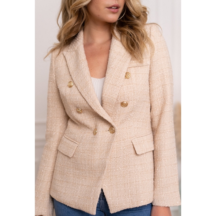 Scarpy creation chokki blazer en tweed boutons dores beige3749401_5