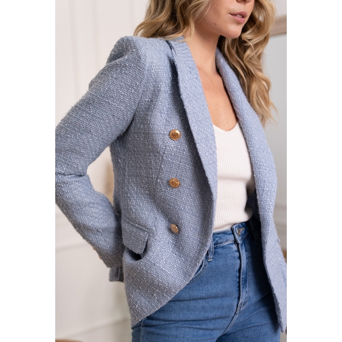 Scarpy creation chokki blazer en tweed boutons dores bleu3749402_2