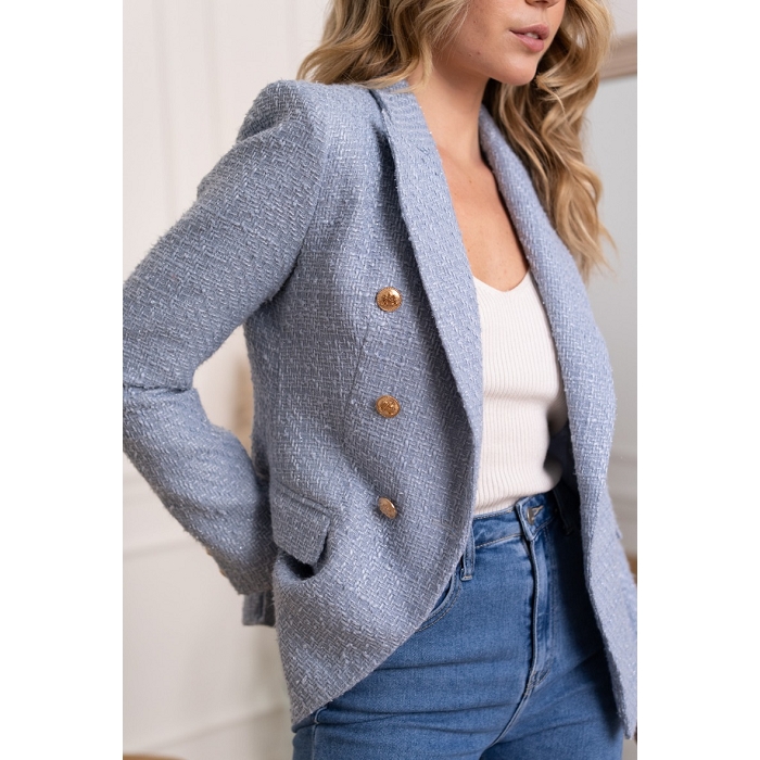 Scarpy creation chokki blazer en tweed boutons dores bleu3749402_2