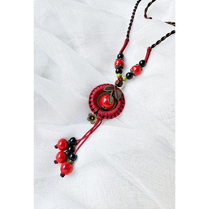 Scarpy creation my dadydou collier ceramique perles fleurs yl rouge