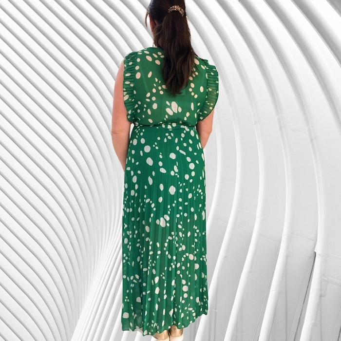 Scarpy creation kalia robe longue plissee motif a poids vert3770702_2