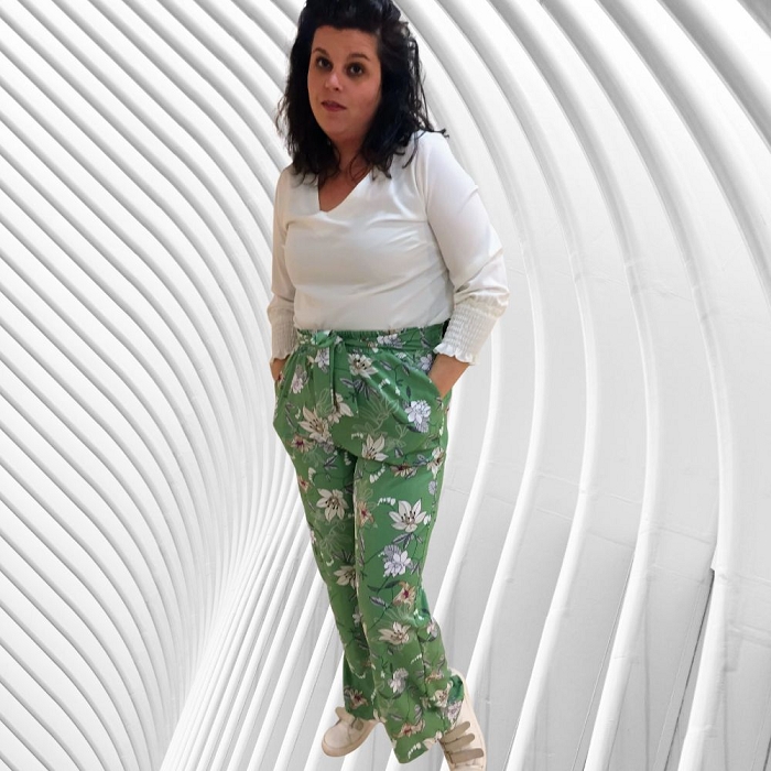 Scarpy creation pantalon large caro mode vert