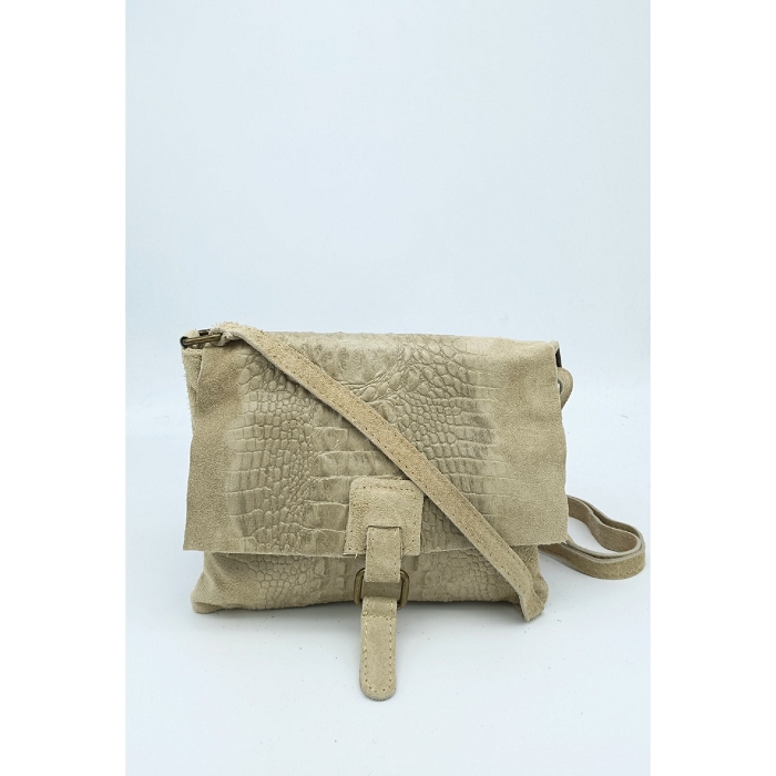 Scarpy creation sac cuir nubuck style croco beige