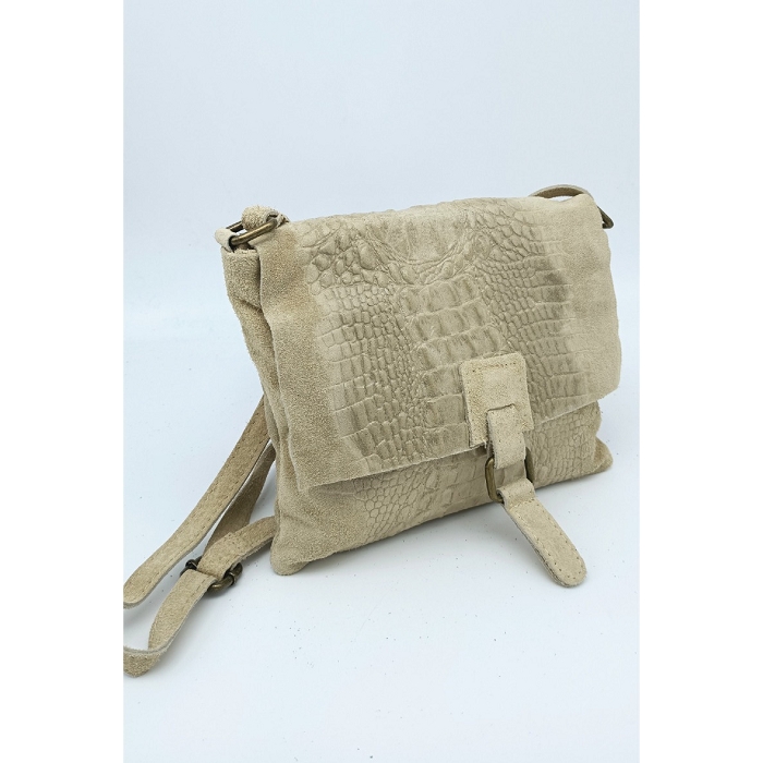 Scarpy creation sac cuir nubuck style croco beige3784701_3