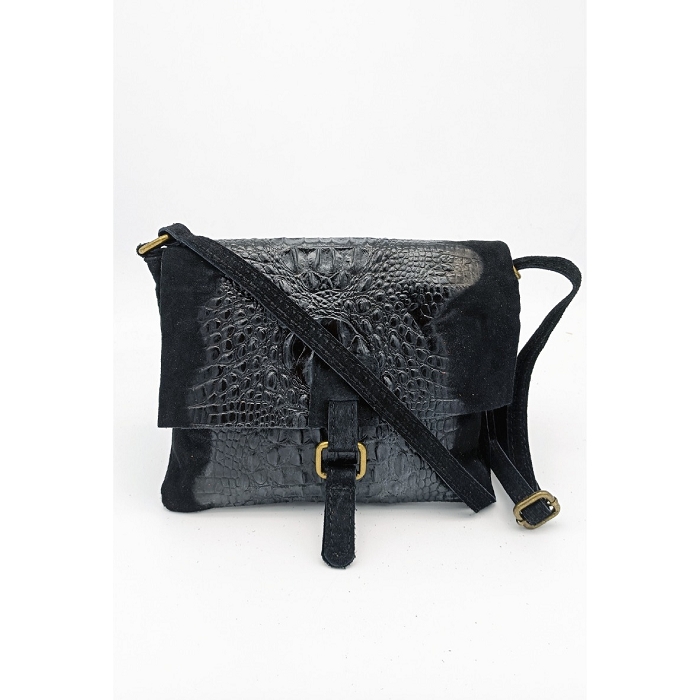 Scarpy creation my sac cuir nubuck style croco yl noir