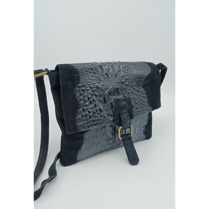 Scarpy creation sac cuir nubuck style croco noir3784702_3