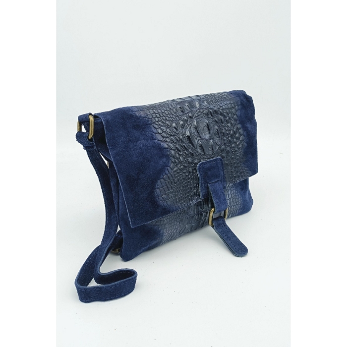 Scarpy creation sac cuir nubuck style croco bleu3784706_3