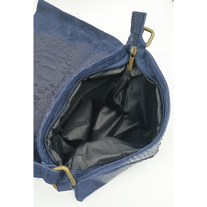 Scarpy creation sac cuir nubuck style croco bleu3784706_4