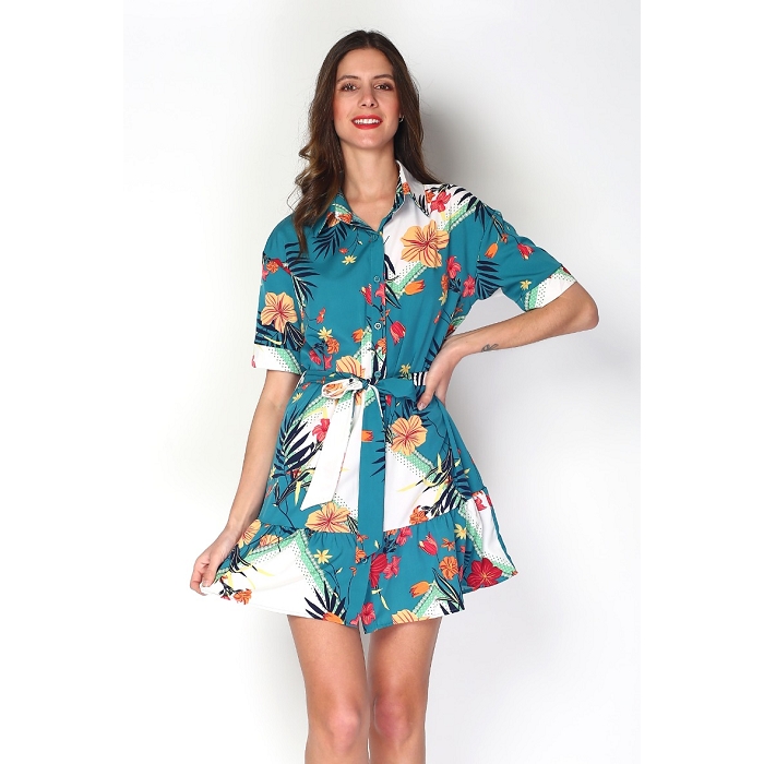 Scarpy creation lidia robe manche courte imprime floral bleu