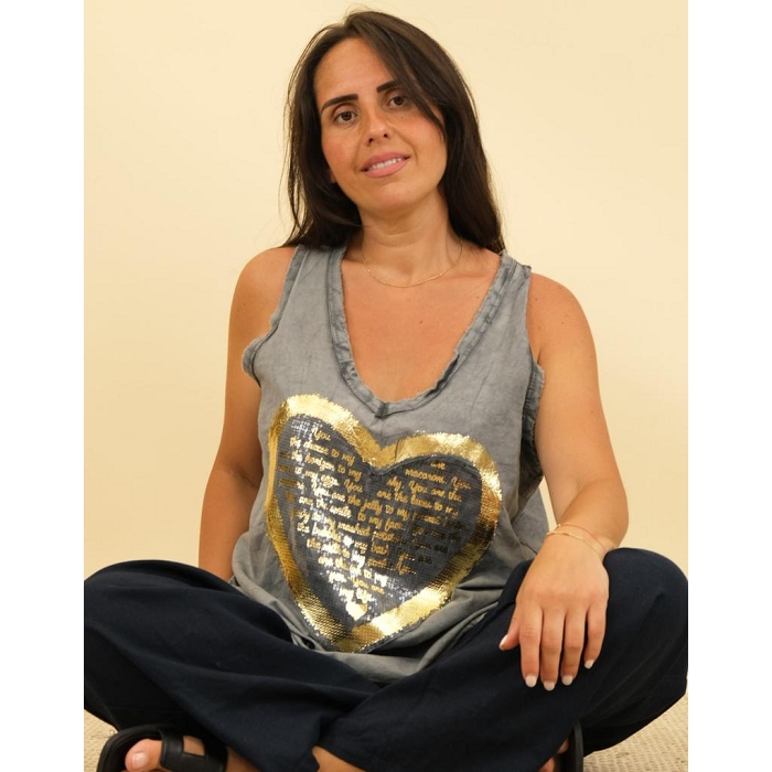 Scarpy creation my rosa top coton delavee coeur yl gris