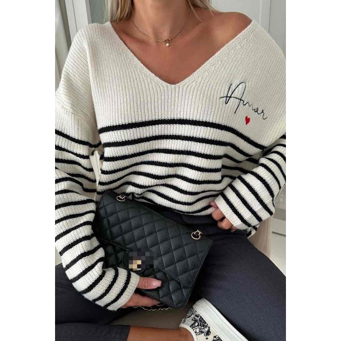 Scarpy creation my amour pull col v yl blanc3811401_2